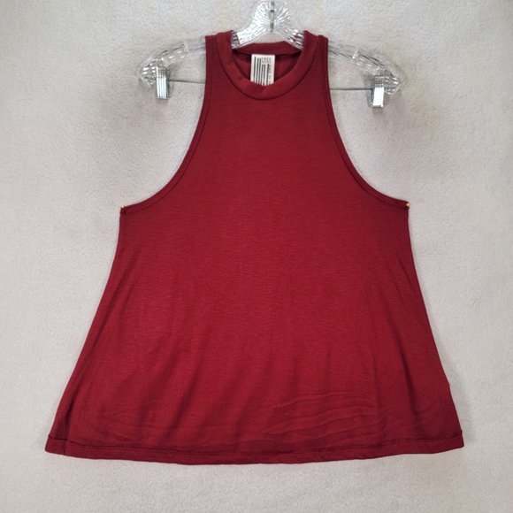 Free People Burgundy Ribbed Knit Boho Round Neck Racerback Flowy Tank Blouse - Picture 1 of 13